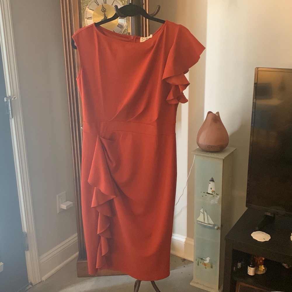 Rust Aisize Vintage Ruffle sleeve Dress Sz LG